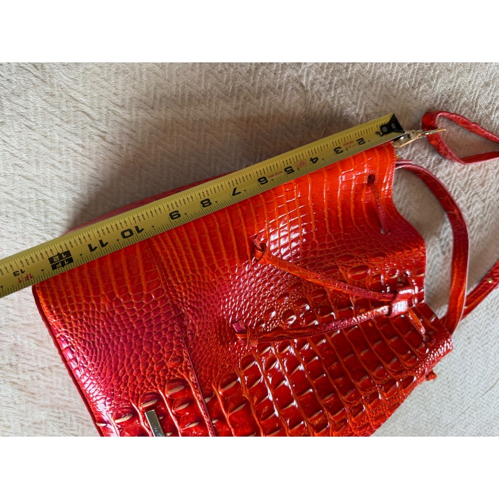 Brahmin Marlowe Flame Melbourne Bucket Bag Crossbody Bright Orange Red - Picture 13 of 16